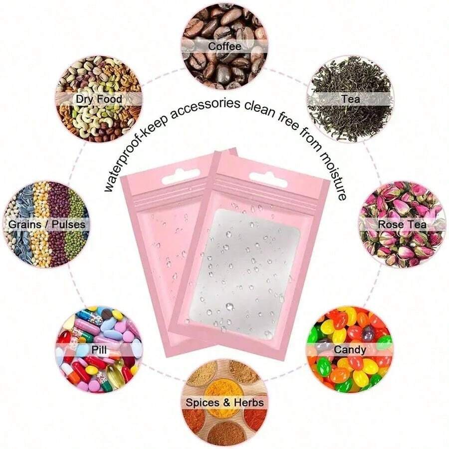 粉色禮品包裝袋、珠寶與配件透明展示袋、可重複使用密封線袋、化妝品收納與包裝全息包裝袋 - 多色 - 查看 1