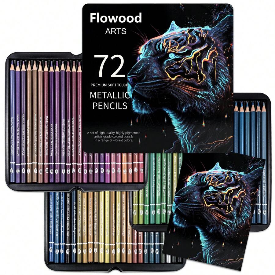 72-Count Metallic Colored Pencils Set, Soft Core Vibrant Colors For Adult Coloring Books, Drawing Sketching & Shading Art Supplies - 72 Metallic Colored Pencils - View 1