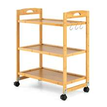 3-Tier Utility Cart 4-Wheel Mobile Shelving Organizer With 3 Hanging Hooks For Kitchen Living Room Bathroom Study - A - View 10