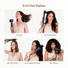 UKLISS 6-In-1 Multifunctional 200 Million Negative Ion Hot Air Brush & Auto Curler & Hair Dryer Set, 6 Interchangeable Brush Heads, Auto Curl, Straighten, Volumize, Shape; Smooth Frizz, 3 Temperature Settings, Dual-Directional Airflow Auto Curl, Beginner Friendly; Anti-Scald Body With 360° Anti-Tangle Power Cord, Perfect For Gifts And Travel, Mother's Day, Valentine's Day - Multicolor - View 4