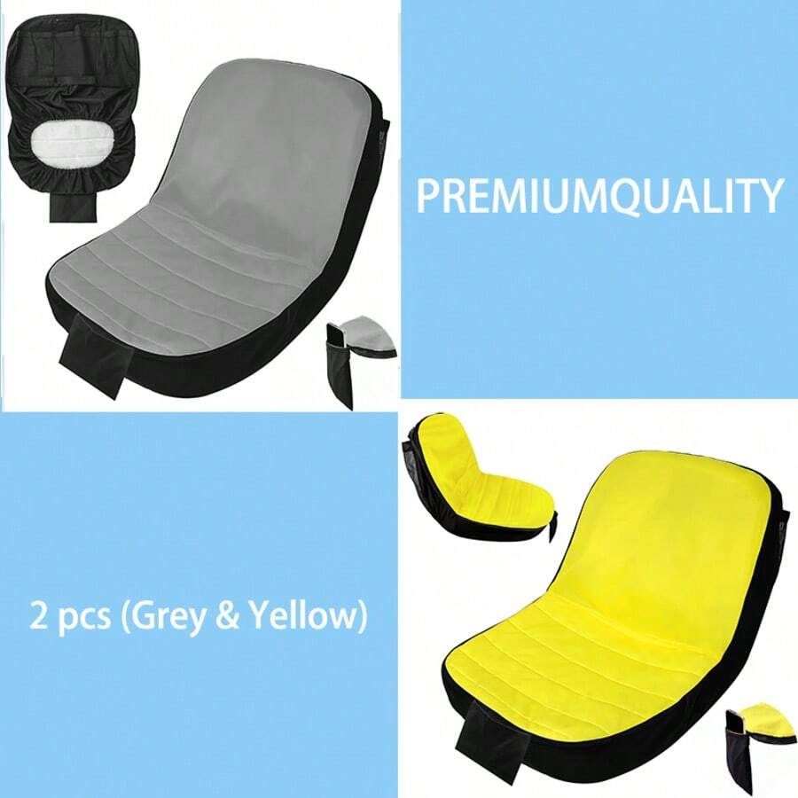 2pcs Lawn Mower Seat Cover, Heavy Duty Weatherproof Tractor Seat Cover, Perfect Protection For Seat From Dust, Grass And Stains - 2 Pieces Of Gray and Bright Yellow - View 1