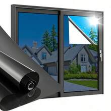 One Way Window Privacy Film, Window Tint For Home, Sun Blocking UV Heat Blocker, See Out Not In Reflective Mirror Film, Removable Static Cling Glass Door Cover - Black - View 6