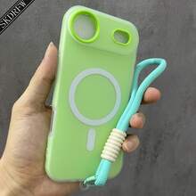 1 Stylish Phone Case, Does Not Include Lanyard Or Stand, New Minimalist Niche Design With Large Holes, Light Yellow Jelly Skin Feel, Two-In-One Magnetic Protective Case With Hand Strap For 17 17air 17pro 17promax 16 16plus 16pro 16promax 15 15pro 15promax 14 14pro 14promax 13 13pro 13promax 12 12pro 12promax 11, Can Store Photos. - 綠色 - 查看 5