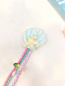 1pc Shell & Starfish Hair Clip With Braided Hair Extension, Fresh Ocean Style Cute Hair Accessory, Suitable For Summer Outings And Beach Vacation - Multicolor - View 3