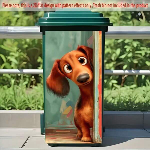Miếng dán thùng rác hoạt hình chó Dachshund dễ thương, decal vinyl chống nước có thể tháo rời, bóc và dán, chịu thời tiết cho thùng rác ngoài trời sân vườn hiên trước, trang trí xô đựng đồ sân vườn DIY thân thiện với người thuê nhà, quà tặng cho người yêu chó