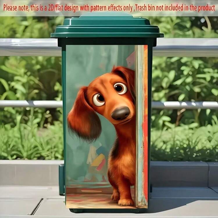 Cute Dachshund Cartoon Wheelie Bin Sticker, Waterproof Removable Vinyl Trash Can Decal, Peel & Stick Weatherproof Outdoor Yard Front Porch Garbage Bin Decor, Renter Friendly DIY Garden Storage Bucket Decor Gift For Dog Lovers - Cute Dog Outdoor Bucket Sticker - View 1