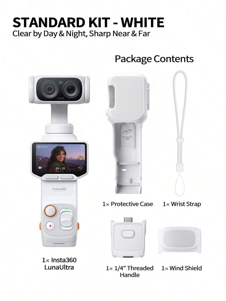 Insta360 Cámara gimbal  de doble lente Luna Ultra 8K de gama alta | Sensor grande de 1 pulgada, IA, triple núcleo, obra maestra para escenas nocturnas, estabilizador de bolsillo para vlogs y deportes, estabilizador gimbal de mano profesional para fotografía y videografía de viajes.