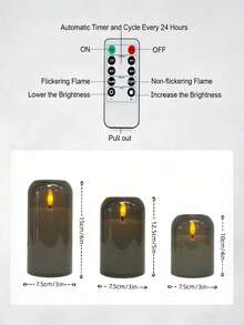 Flameless Flickering Remote Control Candles, Acrylic Pillar Candles, 3pcs Set (4 Inch, 5 Inch, 6 Inch), LED 3D Flame Romantic Candles, Battery Operated, Suitable For Wedding, Home Decor, Holiday (Grey) - Grey - View 5