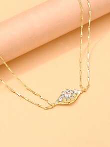 1pc European And American Popular Geometric Necklace, Niche Design Rhinestone Collarbone Chain, Fashionable Versatile Accessory - Gold - View 3