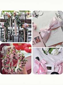 24mm 1 Roll Mother's Day Valentine's Day Wedding Handmade Cake Gift Wrapping Ribbon, White Floral Bouquet Packaging Bow, Holiday Party Atmosphere Decoration Ribbon - Pink - View 9