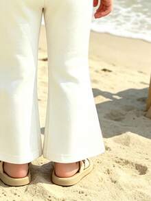 Baby Girl Letter Print Crew Neck Sweatshirt And Flare Pants - White - View 6