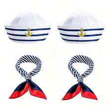 1, 2, 4, 6 Pieces, Adult Navy-Style Hats, Halloween Cosplay Photo Props, Sailor Hats, Anchor Decorations, Navy Striped Cosplay Party Costume Hats - Multicolor - View 7