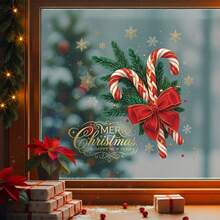 1pc Christmas Window Sticker, Pine Branch, Red Berry, Candy Cane, Bow And Gift Pattern, Suitable For Decorating Store Window Or Glass Door, Create Holiday Atmosphere, Static Cling, Merry Christmas - View 6