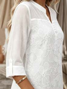 Solid Color Elegant Bohemian Party Dress With Embroidered Applique Mesh Patchwork White - White - View 5