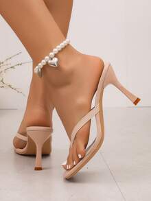 Apricot Open Toe Thong High Heel Sandals, Breathable Multi-Functional Minimalist Thin Heel Square Toe Sandals For Women, Suitable For Summer Wear - Apricot - View 3