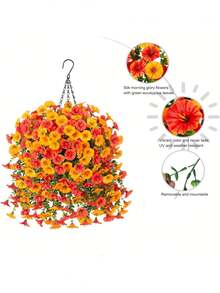 2 Bundles Artificial Flowers For Outdoors Fake Plants Outside Decoration, Orange Artificial Morning Glory, Realistic Orange-Yellow Flowers, UV Resistant Indoor/Outdoor Decoration, Outdoor Artificial Plants Outdoor Decoration Silk White Morning Glory - Multicolor - View 7