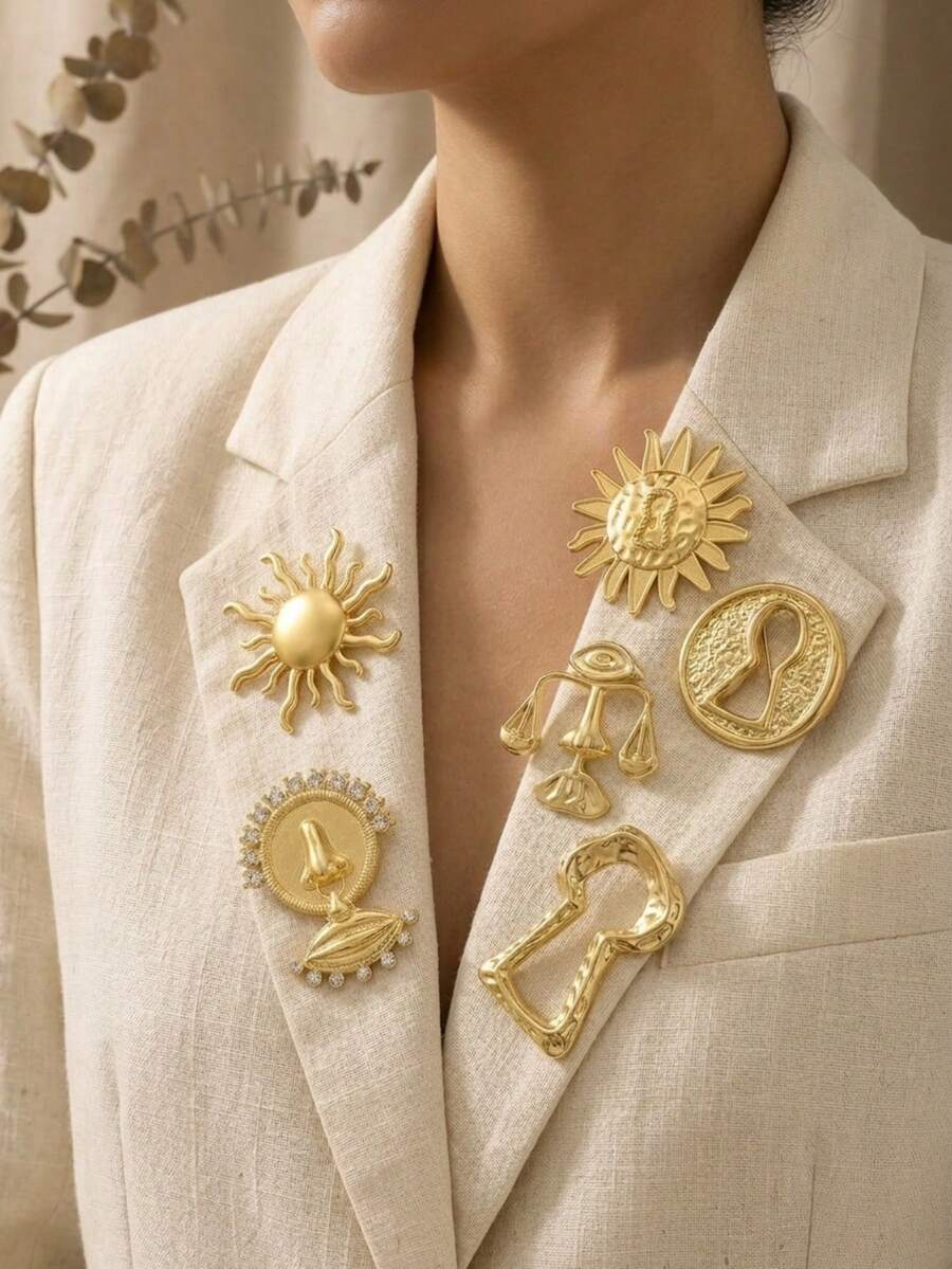 奢華亮面不對稱幾何胸針,創意女士休閒派對珠寶飾品,好友禮物徽章裝飾針 - 光面組合 - 查看 1