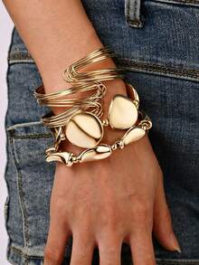 3pcs Women Geometric Multi-Layer Line Design Bracelet Set, Versatile Elegant Bangle Accessories - Multicolor - View 1