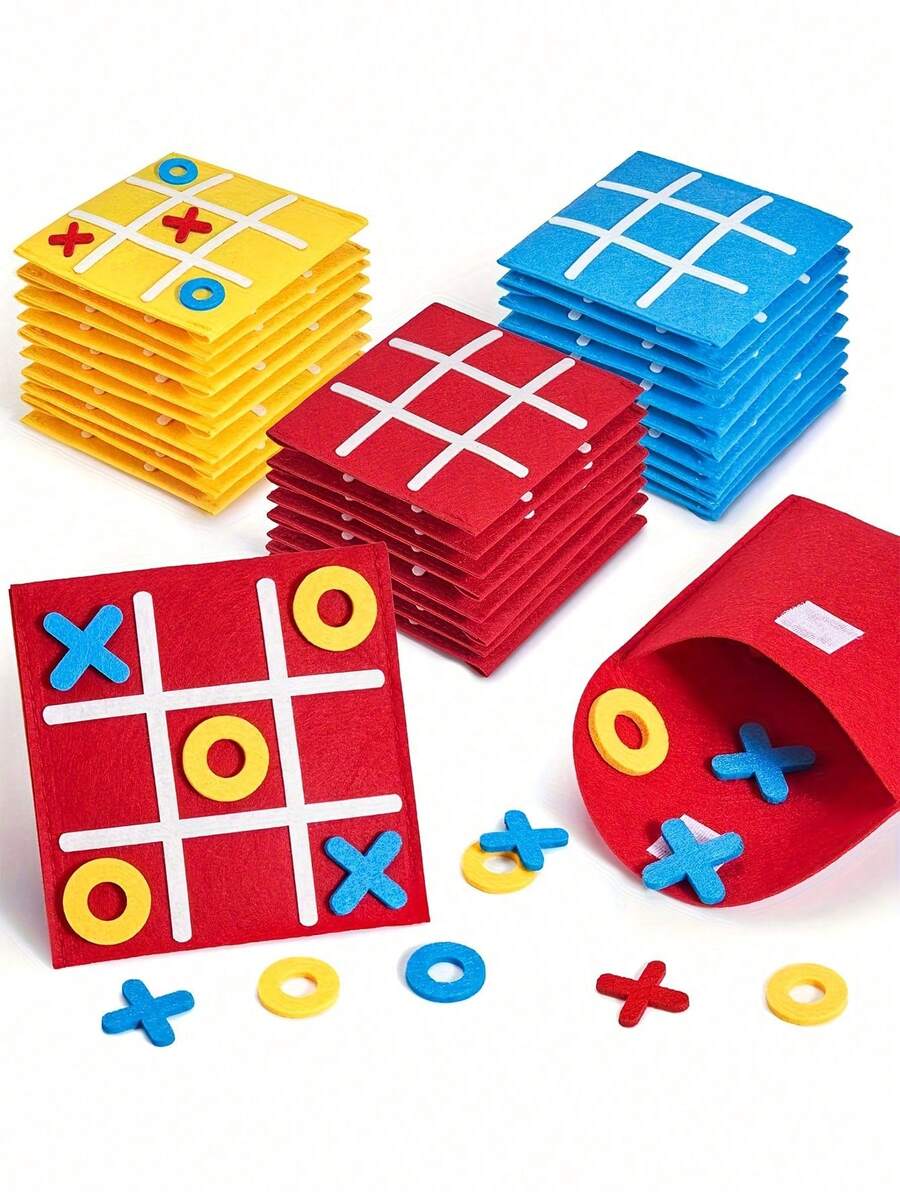 10套彩色毛氈井字棋派對玩具,適合返校季派對禮物,趣味桌上遊戲,教室活動道具,適用於學校返校季、生日派對、禮物袋及各種節日活動與派對用品,學生最佳禮物選擇,隨機配色 - 多色 - 查看 1