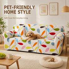 Milk Silk Printed Full Cover Elastic Universal Sofa Cover, Anti-Scratch, Removable And Washable, Thickened Dust-Proof, Suitable For All Seasons, For Living Room, Bedroom, Office Sofa - Champagne - View 3