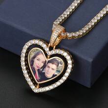 Personalized Heart Photo Necklace, Customized Rotating Glass Pendant, Ice Crystal Heart Photo Jewelry, Unisex Pendant, Birthday Anniversary Gift, Romantic Gift - Multicolor - View 6