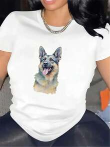 Women's T-Shirt: A T-Shirt With A Cute Dog Design, Ideal For Both Indoor And Outdoor Activities, Made To Be Durable And Comfortable, Perfect For A Casual Outfit. - 白色 - 查看 1