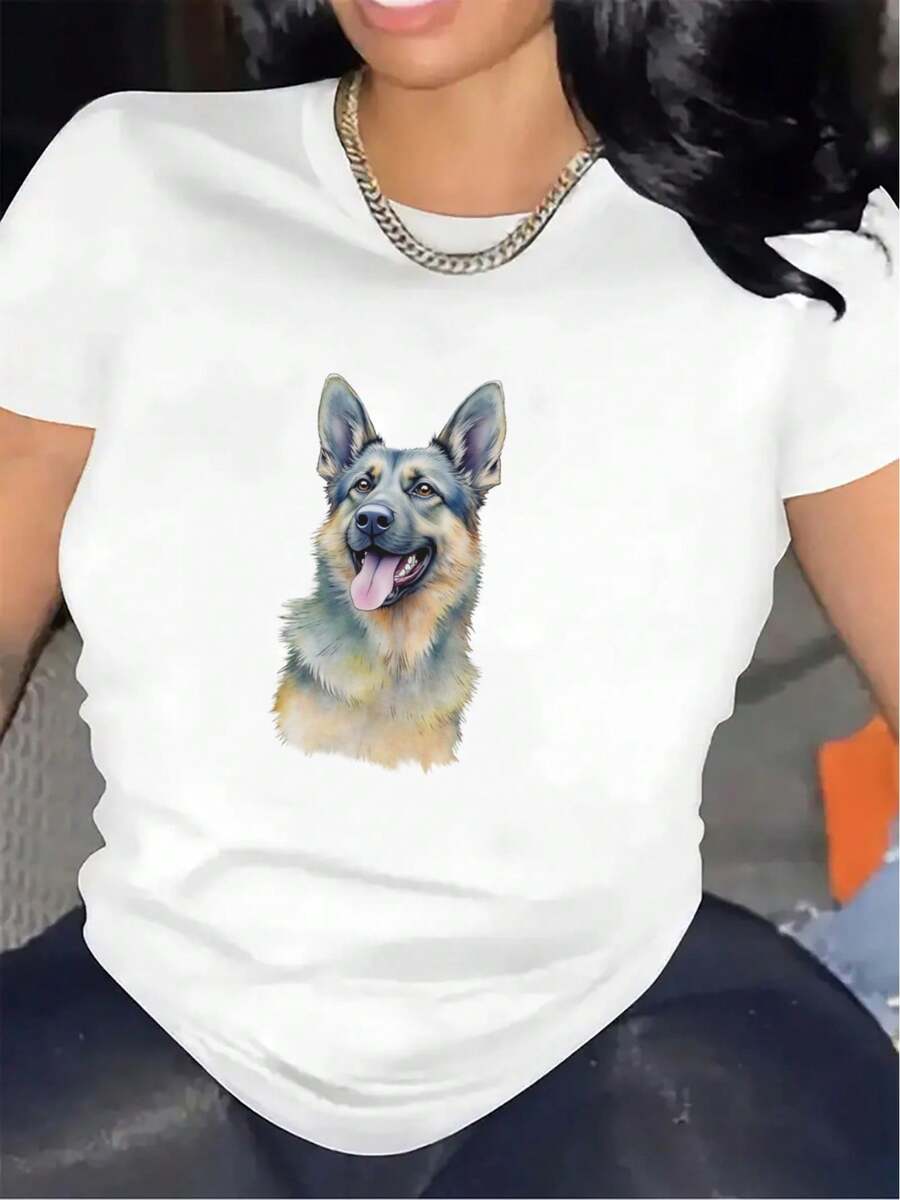 Women's T-Shirt: A T-Shirt With A Cute Dog Design, Ideal For Both Indoor And Outdoor Activities, Made To Be Durable And Comfortable, Perfect For A Casual Outfit. - 白色 - 查看 1