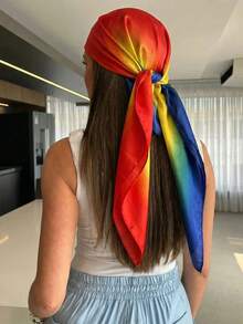 1件女款休閒紅黃藍漸層純色緞面圍巾/髮帶，極簡風春夏髮飾，適合度假、海灘派對、街頭時尚、節慶與旅行必備 - 紅黃藍 - 查看 1
