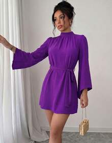 Women Midi Dresses - Purple - View 3