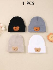 1/4pcs Baby Cute Plush Bear Knitted Hat, Autumn/Winter Warm Ribbed Knit Hat, Unisex Infant Toddler, Soft Breathable Elastic Cuffed Hat, - Multicolor - View 11
