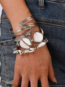 3pcs Women Geometric Multi-Layer Line Design Bracelet Set, Versatile Elegant Bangle Accessories - Multicolor - View 2