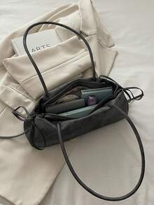 Solid Color Fashion Bow Decor Elegant Minimalist Women's Shoulder Bag, Suitable For Shopping, Wallet, Young Women, College Students, Newcomers, Office Workers. They Are Perfect For Office, University, Work, Business, Commuting, Outdoor Activities, Travel And Outings - Black - View 10