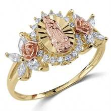 Bohemian Carved Ring, Rose Portrait Relief Design, Inlaid With Sparkling Zirconia, Exquisite Holiday Gift Ring - Gold - View 1