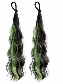 2pcs Dopamine Self-Curling Hair Rollers With Colorful Highlights, Suitable For Long Straight Synthetic Ponytail Hairstyles - 彩色 - 查看 10
