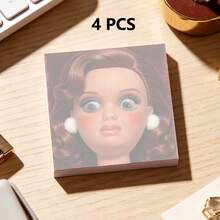 1/4 Pcs Square Creative Sticky Notes And Color Code Labels, Annoying Angry Doll And Brown Wavy Hairstyle Face Memo Pad, Humorous Stationery For Student Office Daily Planning, Gag Gift, Desktop Decor And Workplace Message Notes - one-size - View 10
