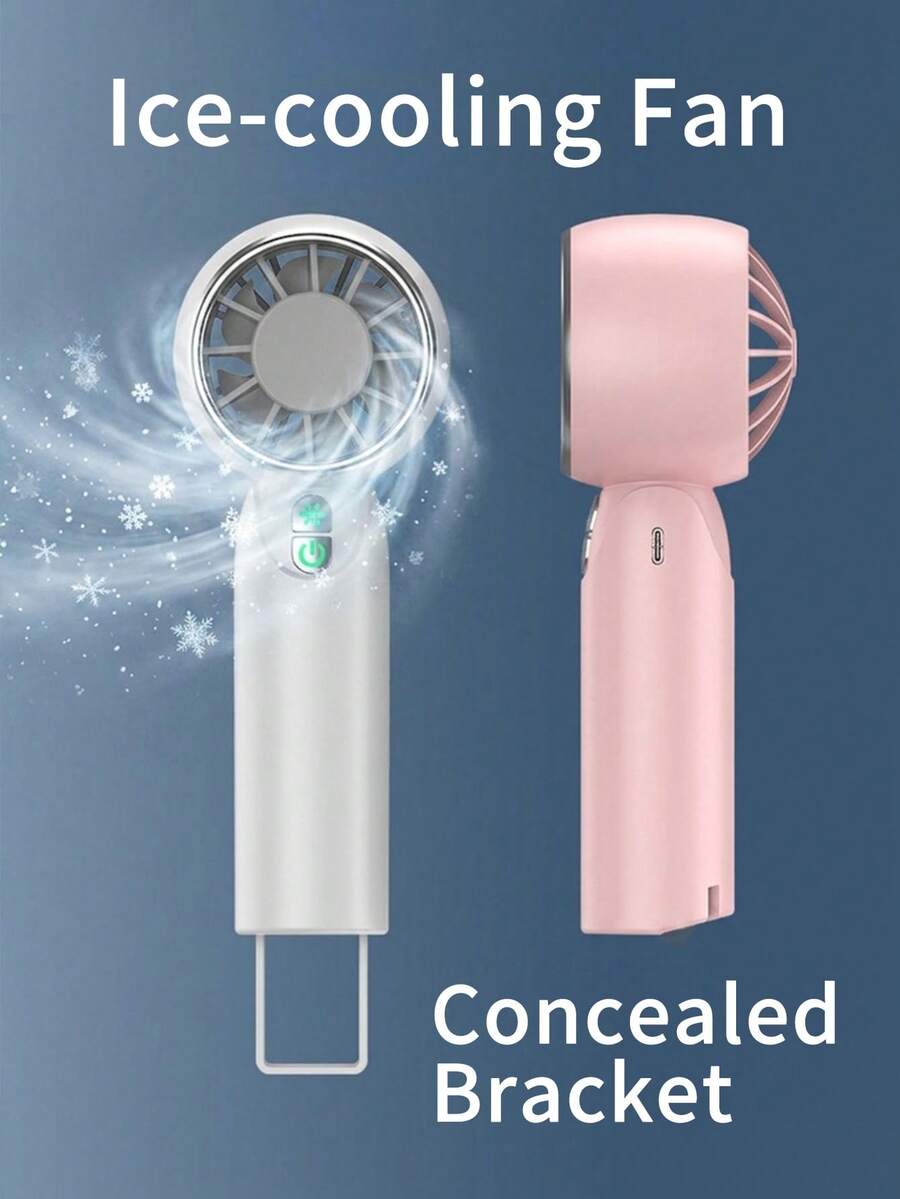 可攜式手持冰冷感迷你風扇 3000mAh 充電式 5 段風速 隱藏式掛鉤與支架 旅行露營嬰兒推車適用