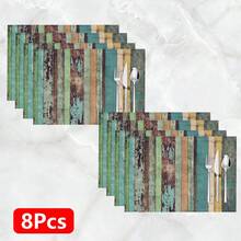 1件/4件/6件裝 家居裝飾 木紋印花亞麻餐墊 四季通用 適用於餐桌 可水洗 餐墊杯墊 廚房餐墊 家居用品 廚房用品 餐桌裝飾 - 彩色 - 查看 16