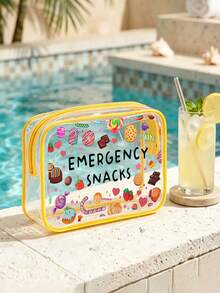 「Emergency Snack」字母印花 PVC 化妝包，拉鍊密封 PVC 旅行收納袋，輕量耐褪色化妝盥洗包，適合女性與女孩，TSA 認證便攜化妝收納盒，易擦拭清潔，適合母親、老師、朋友、護理師等使用者，送給女性朋友的禮品袋，學校、度假與旅行必備盥洗包，防水盥洗包 - 彩色 - 查看 3