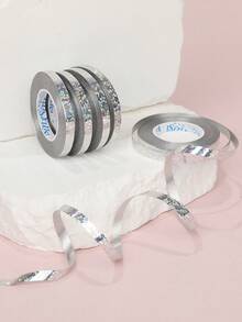 5pcs-10m Silver Polka Dot Ribbon Roll Balloon Accessories, Balloon Ribbon, Decorative Roll, Roll, Ribbon - Silver - View 1