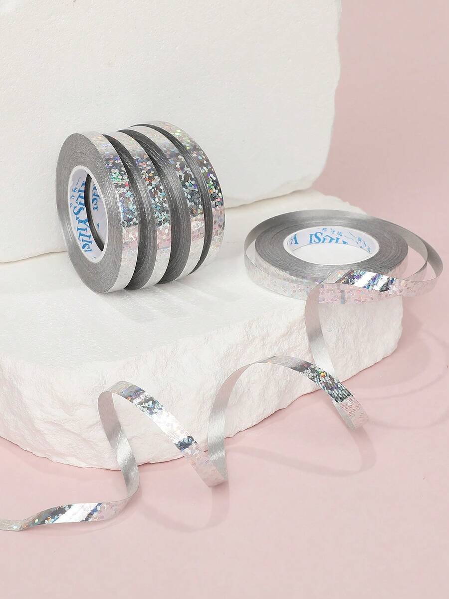 5pcs-10m Silver Polka Dot Ribbon Roll Balloon Accessories, Balloon Ribbon, Decorative Roll, Roll, Ribbon - Silver - View 1
