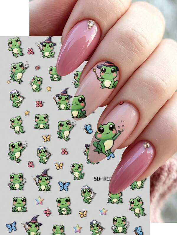 5D, Frog Theme, Nail Stickers, Cute And Whimsical, Easy Application, Water Transfer Design, DIY Nail Art For Women, Perfect For Parties And Daily Wear