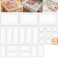 VOOVA 42/24pcs Transparent Plastic Drawer Storage Container - Transparent - View 5