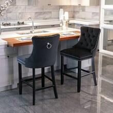 Set Of 2 Bar Stools With Velvet Upholstery / Medieval-Modern Style Bar Stools / Weight Capacity Up To 300 Lbs / High-Elasticity Foam / Suitable For Restaurants Or Kitchens - 黑色 - 查看 2