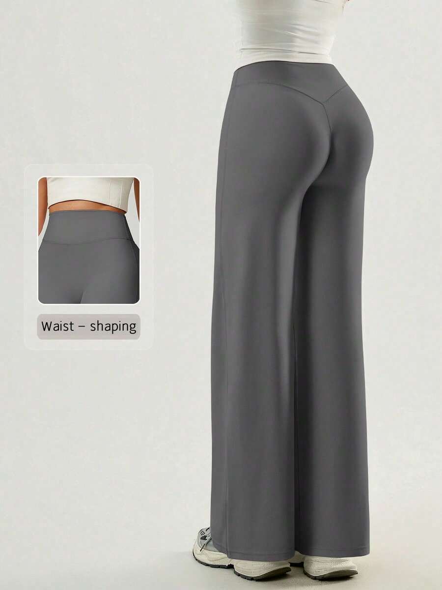 TIN pieza Pantalones deportivos de cintura alta, corte ancho y ajuste holgado de unicolor para mujer - Gris - Ver 1