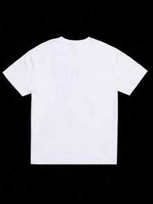 Weiches, bedrucktes T-Shirt aus reiner Baumwolle für Damen, lässiges Sommer-Basic-Top, atmungsaktiv, Rundhalsausschnitt, Kurzarm, Schwarz/Weiß - Weiss - Übersicht 2