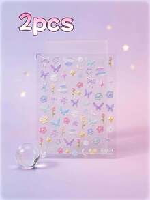 Floral Garden Butterfly Daisy 5D Sweet Star Moon Embossed Decorative Self-Adhesive Nail Stickers - 彩色 - 查看 11