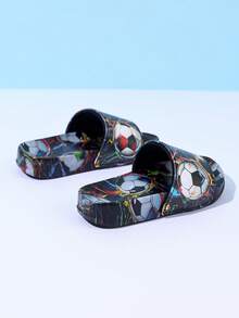1 Pair Boys' Comfortable Fashion Casual Lightweight Football Outdoor Indoor Beach Soft Sole Foot Protection Slippers, Spring/Summer - Black - View 3