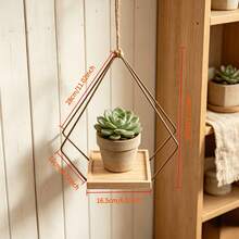 Rak Gantung Tanaman Logam Geometris Modern dengan Baki Kayu Solid dan Tali Rami yang Dapat Diatur, Stand Bunga Gantung Langit-langit, Rak Pot Gantung untuk Tanaman Dalam Ruangan Kecil seperti Pothos dan Ivy, Rak Bunga Gantung Hemat Ruang untuk Ambang Jendela, Balkon, Teras, Stand Pajangan Dekorasi Rumah Dalam Ruangan, Hadiah Pindah Rumah Unik untuk Pecinta Tanaman, Pot dan Tanaman Tidak Termasuk - Beraneka warna - View 14