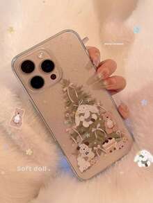 1Pc Korean Style Glitter Clear Smartphone Case With Cartoon Christmas Tree, Rabbit, Bear & Cake Print, Shockproof Protective Cover Compatible For IPhone17Pro Max, 17Pro, 18, 16ProMax, 16Pro, 16Plus, 16, 15ProMax, 15Pro, 15, 14, 15Plus, 13 Pro Max, 14 Pro Max, 11, 12, Anti-Scratch & Drop Resistant - Black - View 4