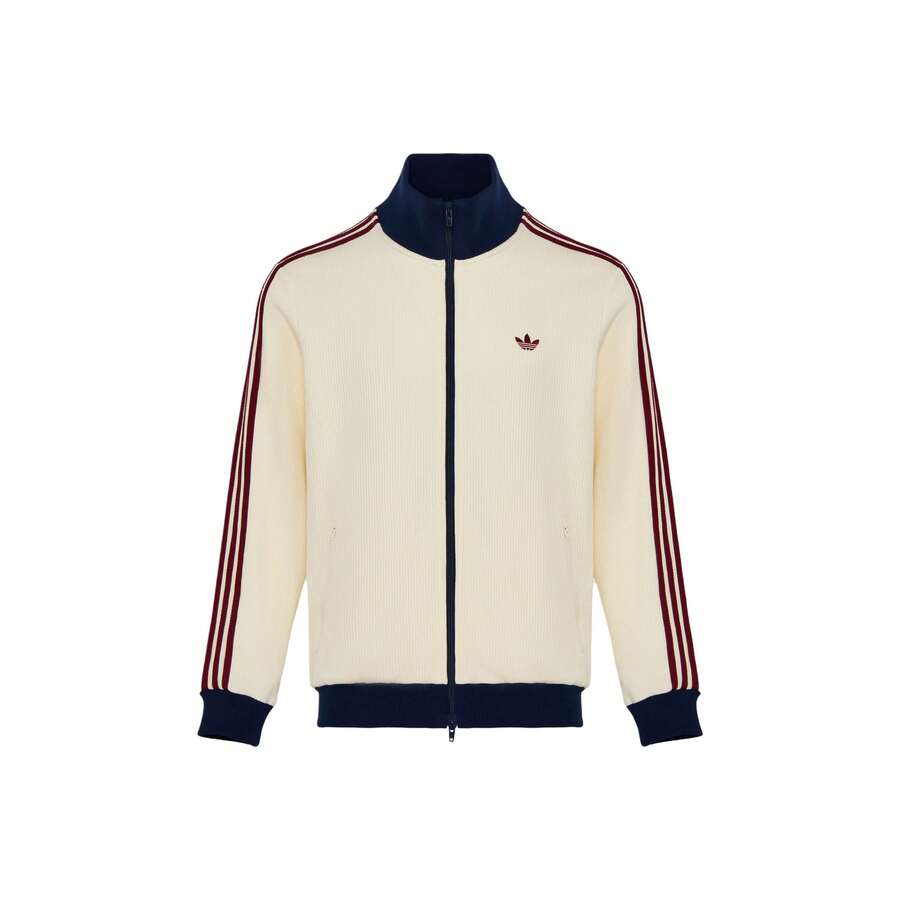 adidas originals WAFFLE TRACK TOP 華夫格運動早春立領拉鍊條紋針織外套 男款 - 杏色 - 查看 1